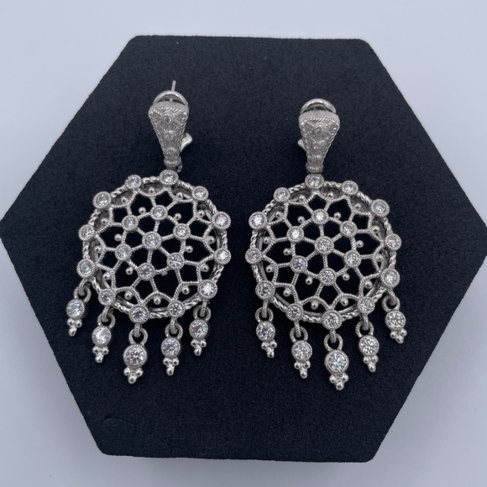 Judith Ripka 925 Sterling Silver Chandelier CZ Dangling Earrings Thailand Estate